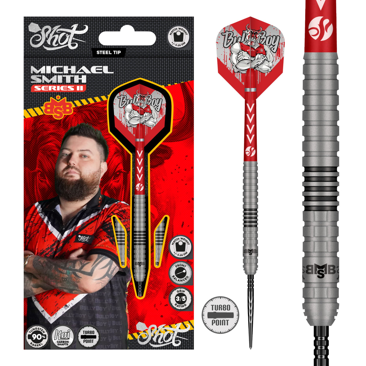 Shot Darts - Michael Smith Series 2 - 90% Tungsten Darts - 22g / 23g / 24g / 25g
