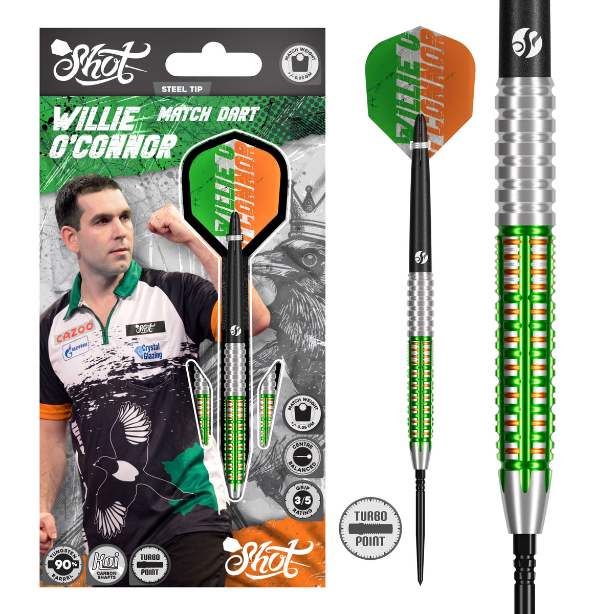 Shot Pro Series Willie O'Connor Match Dart Turbo Point - 90% Tungsten