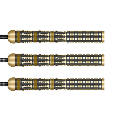Three gold and black darts on a white background