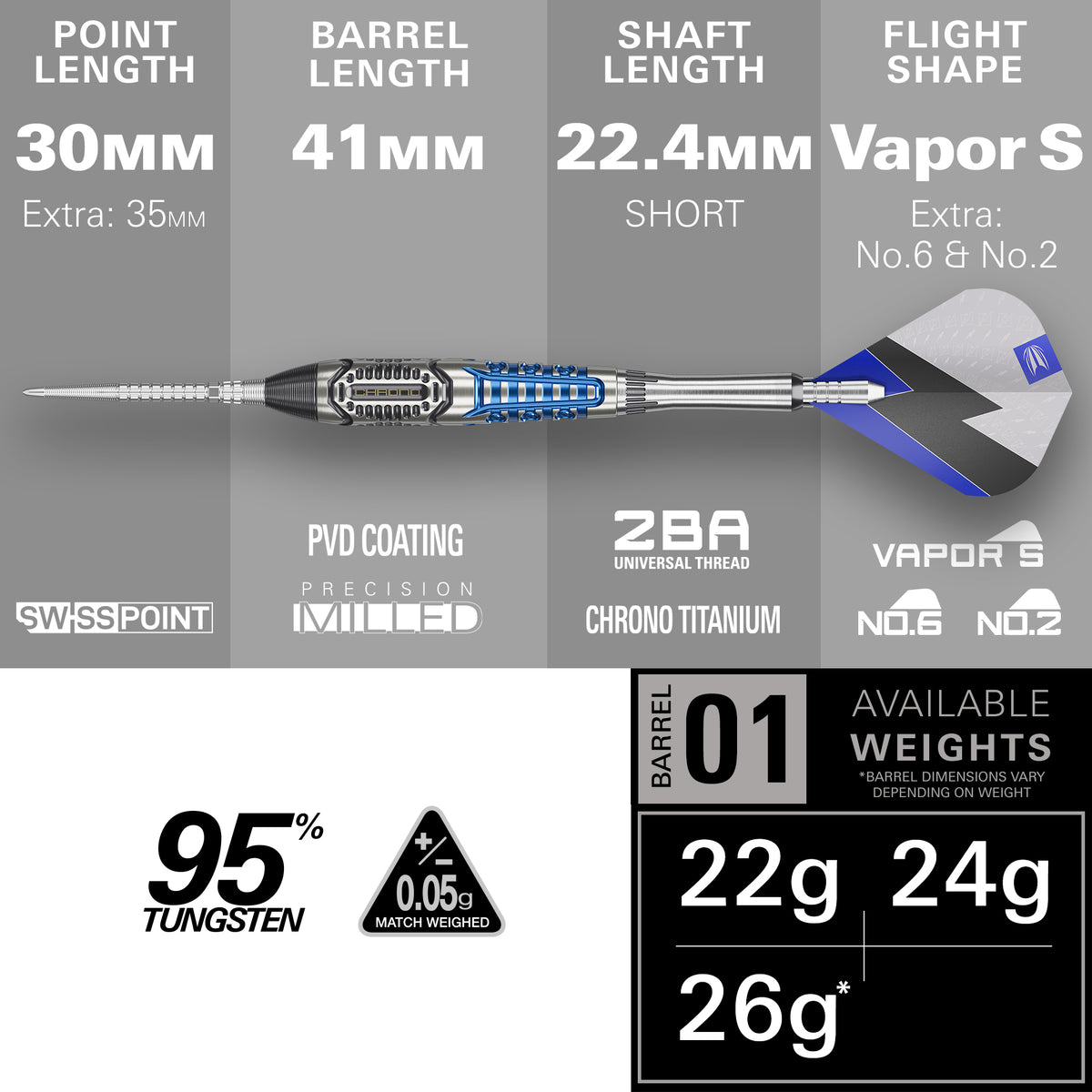 Target Phil Taylor Power Chrono SP 95% Tungsten Steel Tip Darts 2026