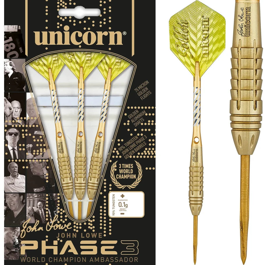 Unicorn Darts - John Lowe Phase 3 -  90% Tungsten Steel Tip Darts