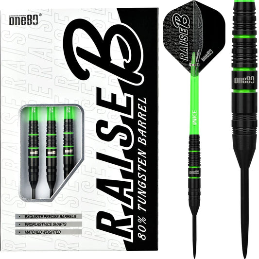 21g One80 Raise B Darts - Steel Tip - Black - Green Rings