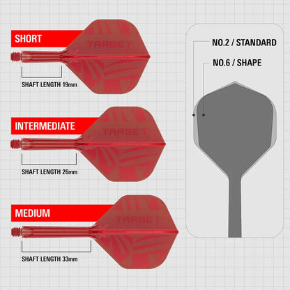 Target PRINTED K-Flex Integrated Flights & Shafts - no2 or no6 - Red / Black / Clear