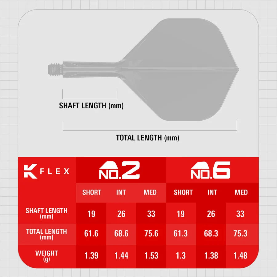Target PRINTED K-Flex Integrated Flights & Shafts - no2 or no6 - Red / Black / Clear