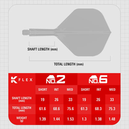 Target PRINTED K-Flex Integrated Flights & Shafts - no2 or no6 - Red / Black / Clear